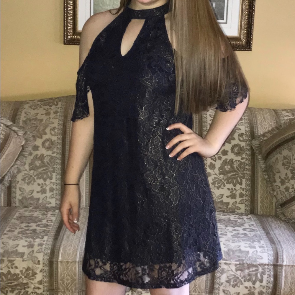 Navy Blue & Gold Dress - Francesca’s